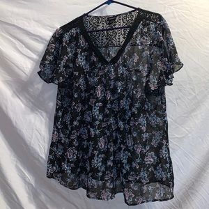torrid black flowery blouse with lace top